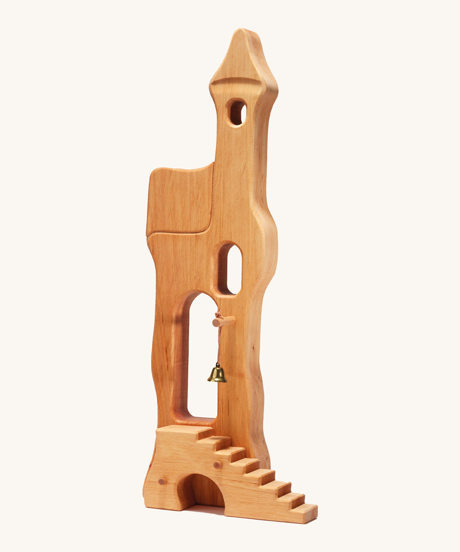 Ostheimer kids handmade wooden tower toy with stairs on a cream background