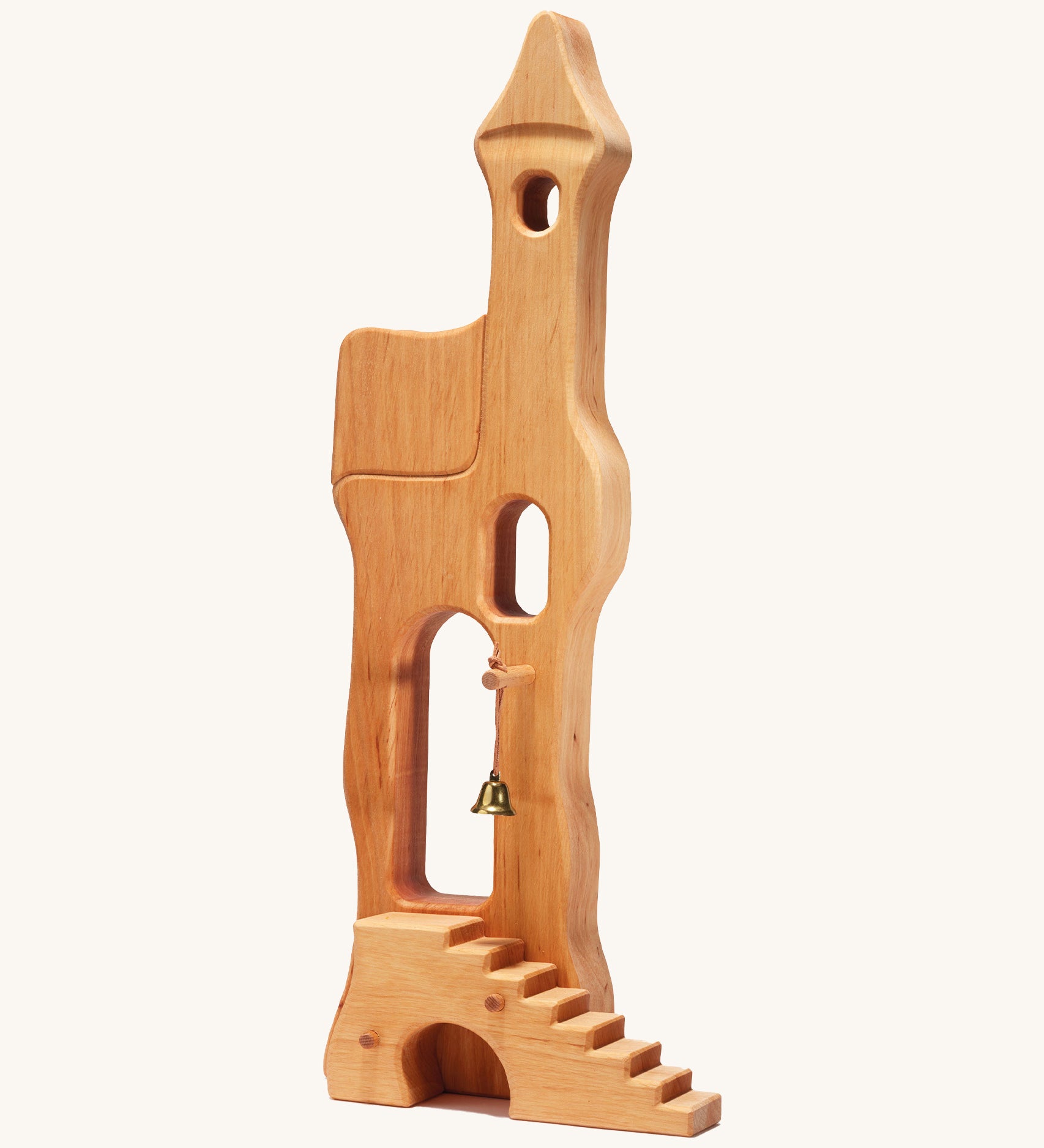 Ostheimer kids handmade wooden tower toy with stairs on a cream background