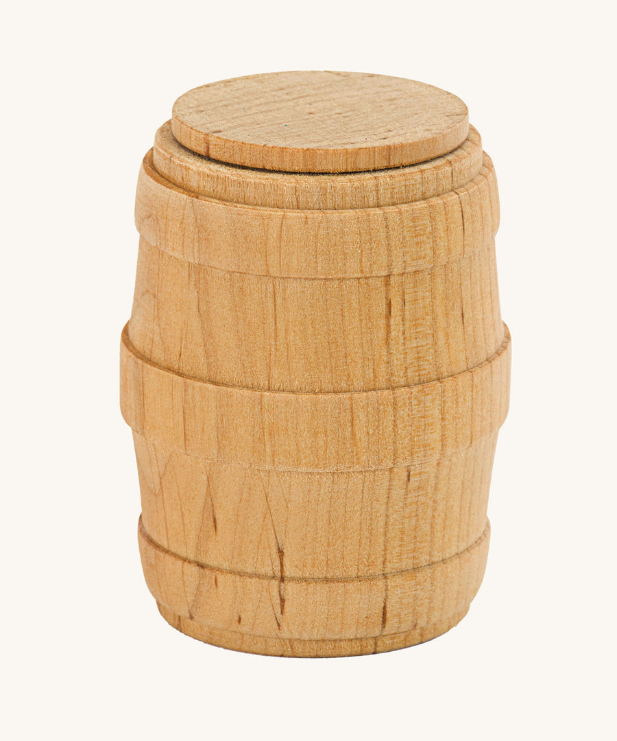 Ostheimer small wooden toy Barrel on a plain background. 