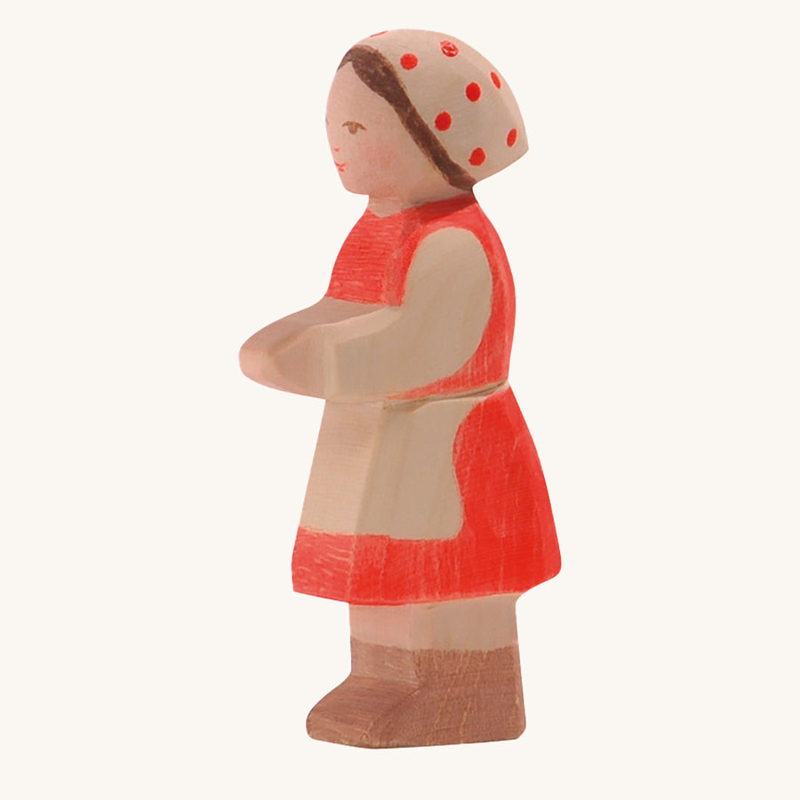 Ostheimer wooden farm girl with red dress and red spotted head scarf