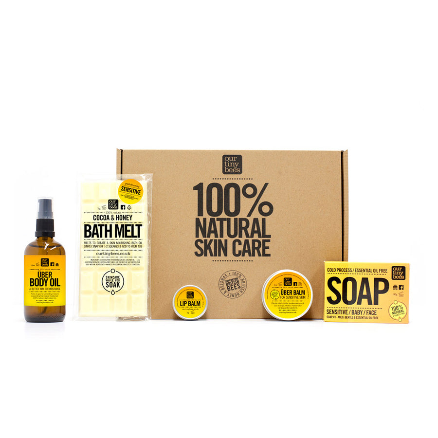 Our Tiny Bees Sensitive Large Skincare Gift Set with bottled oil