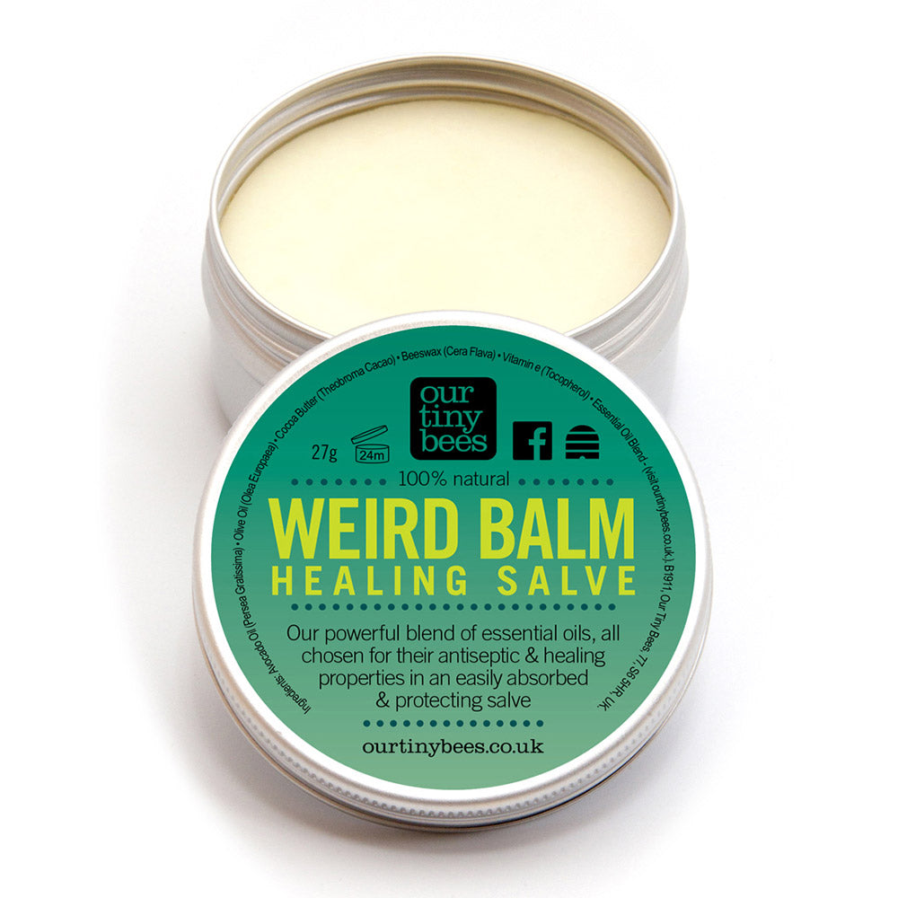 Our Tiny Bees Beeswax weird skin Balm in tin on white background