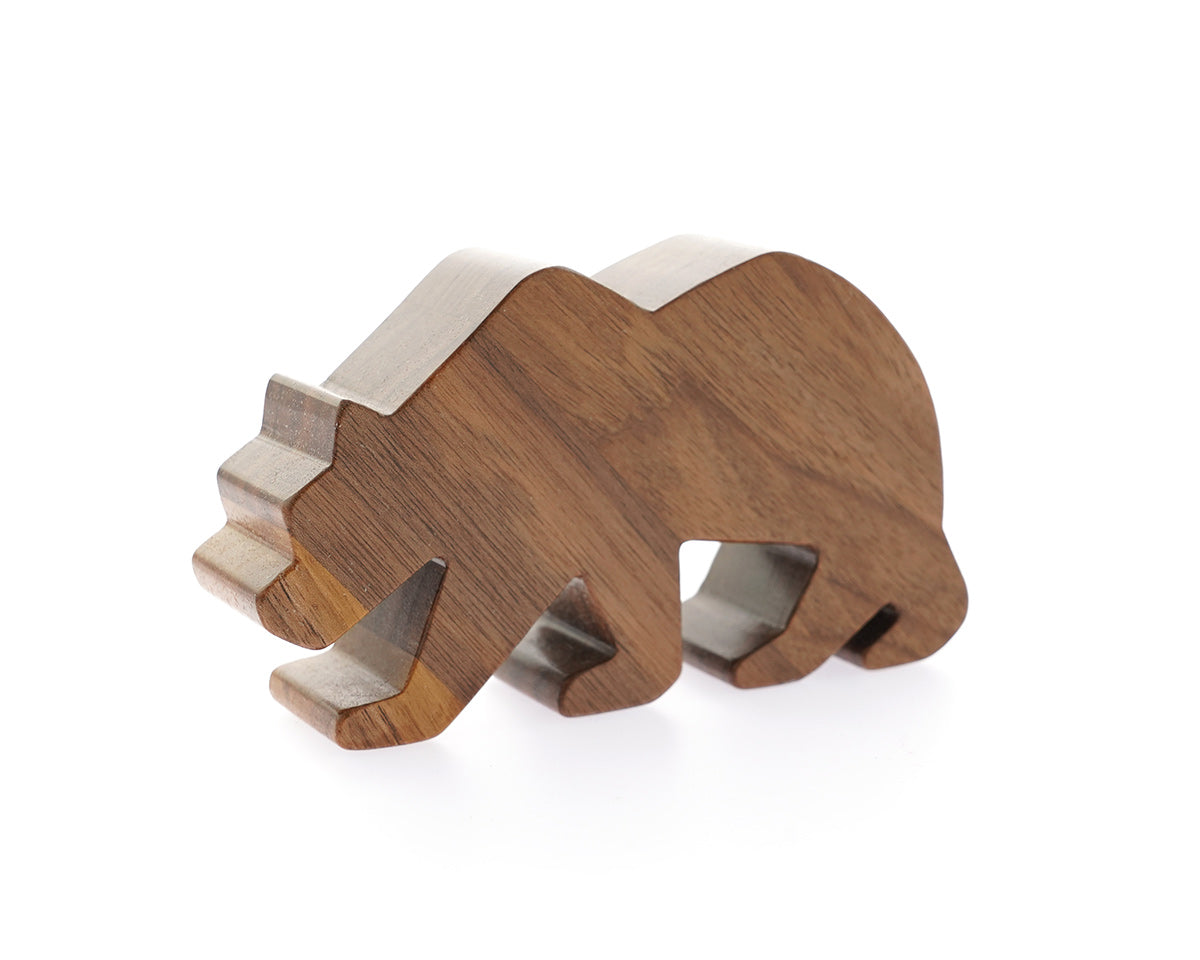 O-WOW handmade walnut bear toy on a white background