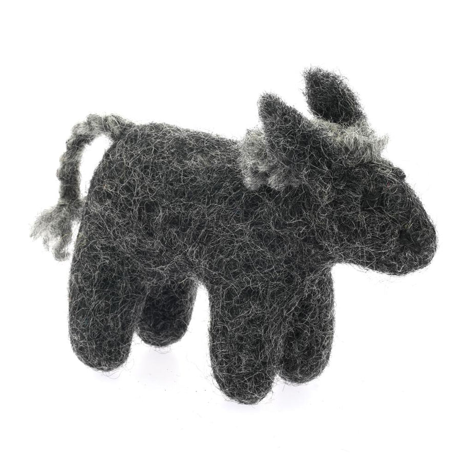 Papoose handmade felt donkey toy animal figure on a white background