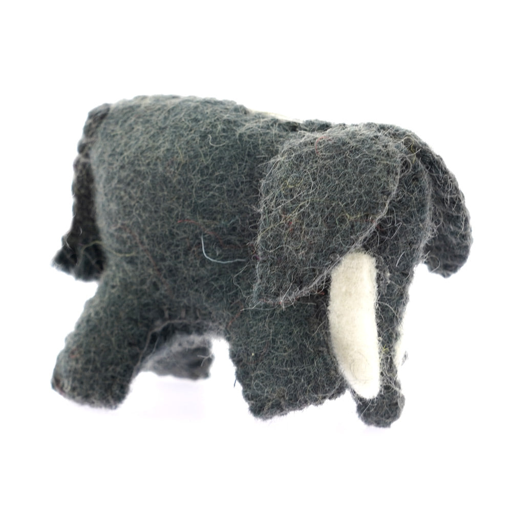 Papoose handmade felt elephant toy figure on a white background