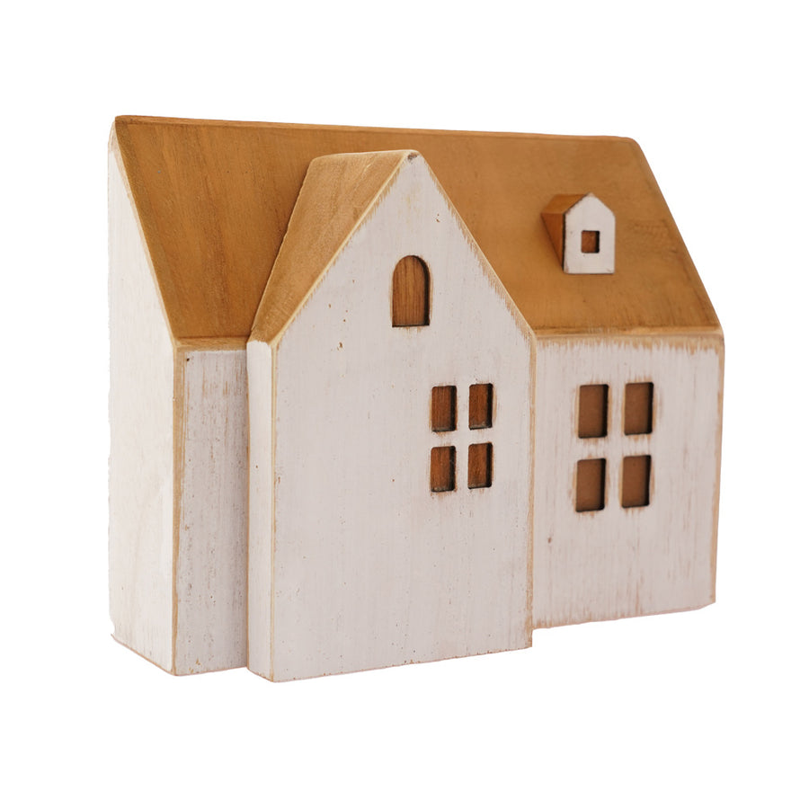 Papoose handmade white wooden house toy on a white background