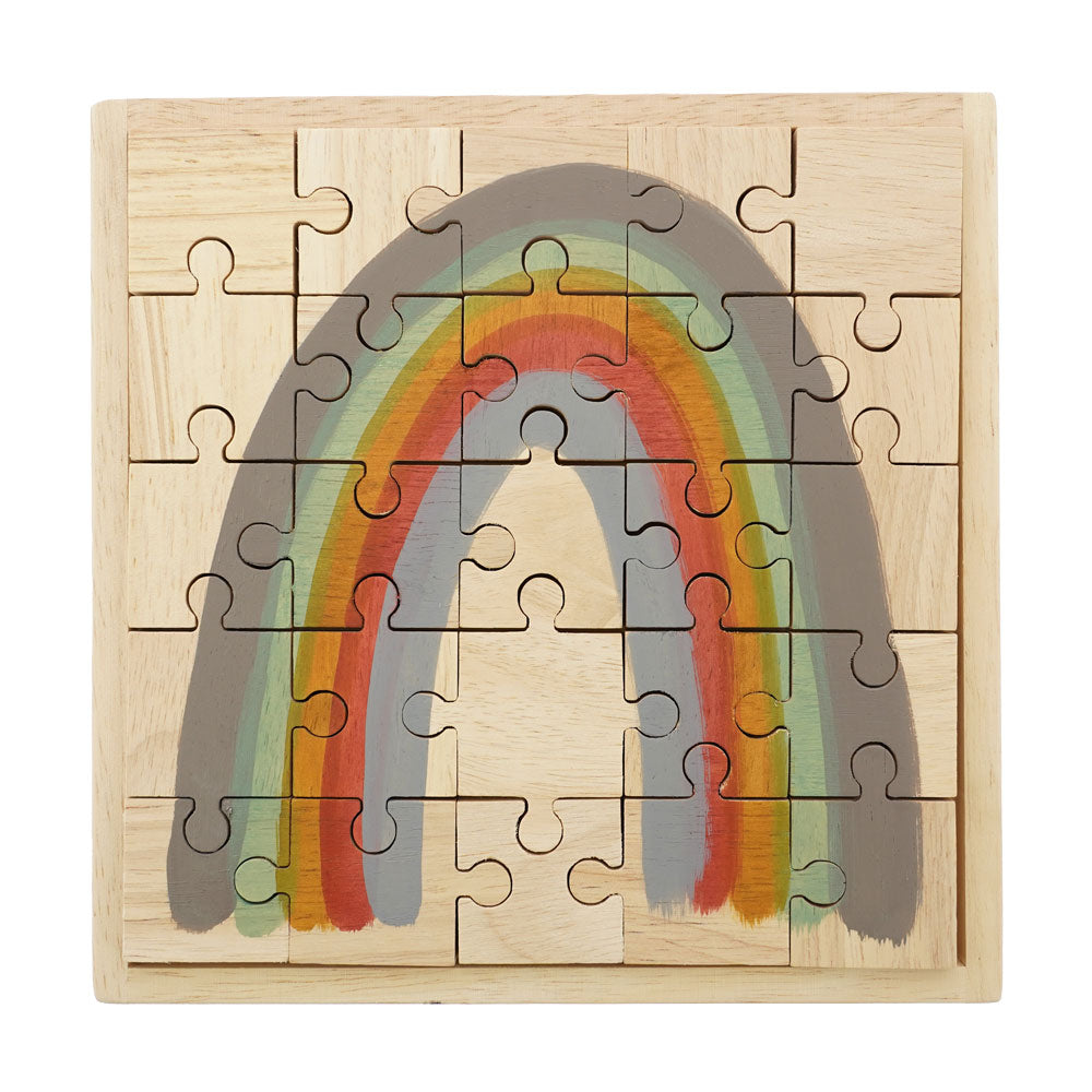 Papoose handmade wooden earth rainbow jigsaw puzzle on a white background