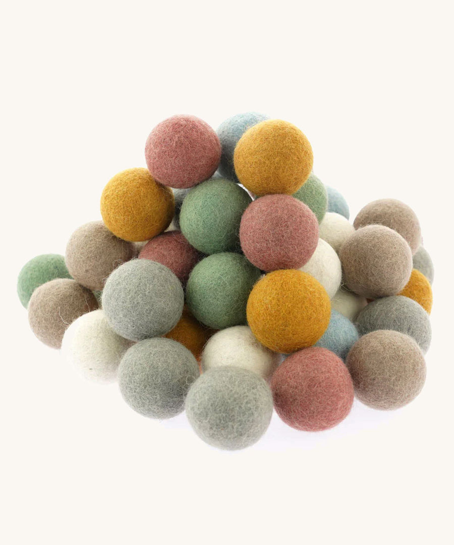 The Papoose Toys 5cm Felt Earth Balls - 49 Pack on a plain background. 
