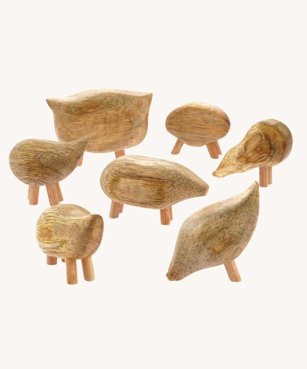 The Papoose Toys Mango Wood Pebble Animals Set on a plain background