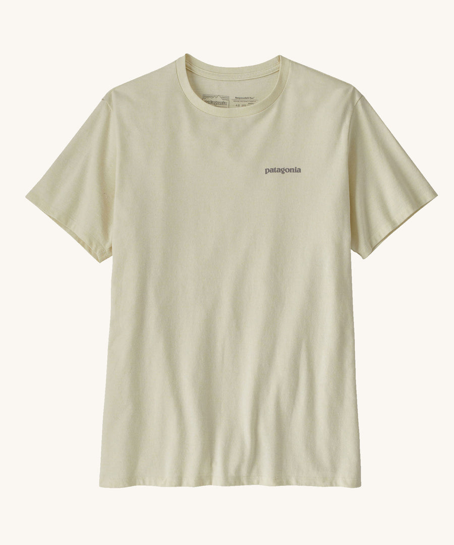 Patagonia Adult Fitz Roy Icon Responsibili-Tee in a Birch White colour on a plain background.