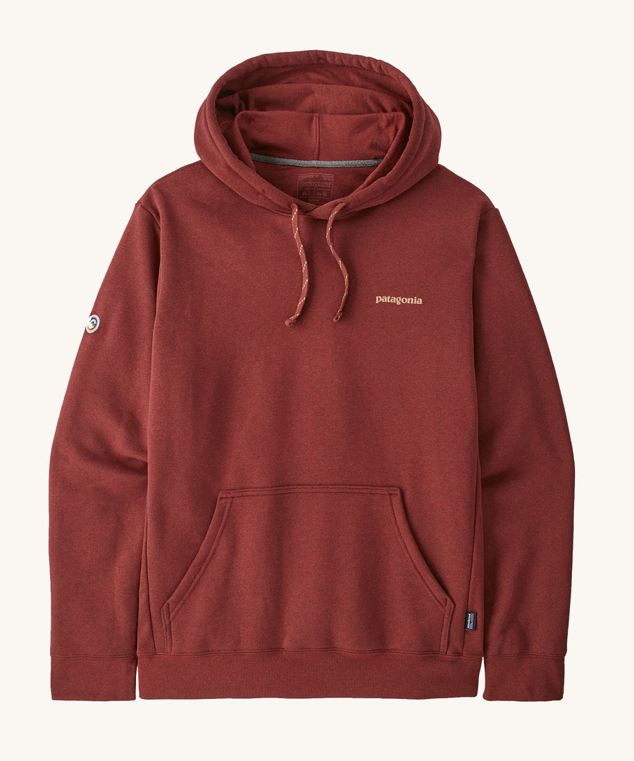 Patagonia Adult Fitz Roy Icon Uprisal Hoody in Mangrove Red on a plain background