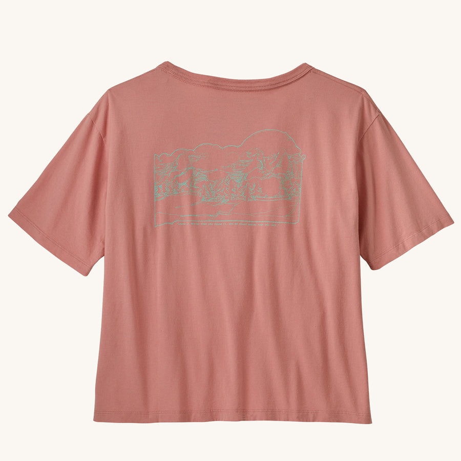 Back of the Patagonia Women's Lost and Found Organic Easy Cut Pocket Tee - Sunfade Pink 