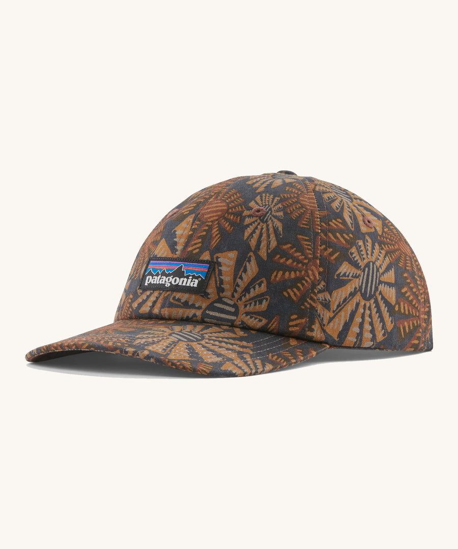 Patagonia Adult P-6 Label Trad Cap in a Sun Wave design on a plain background.. 