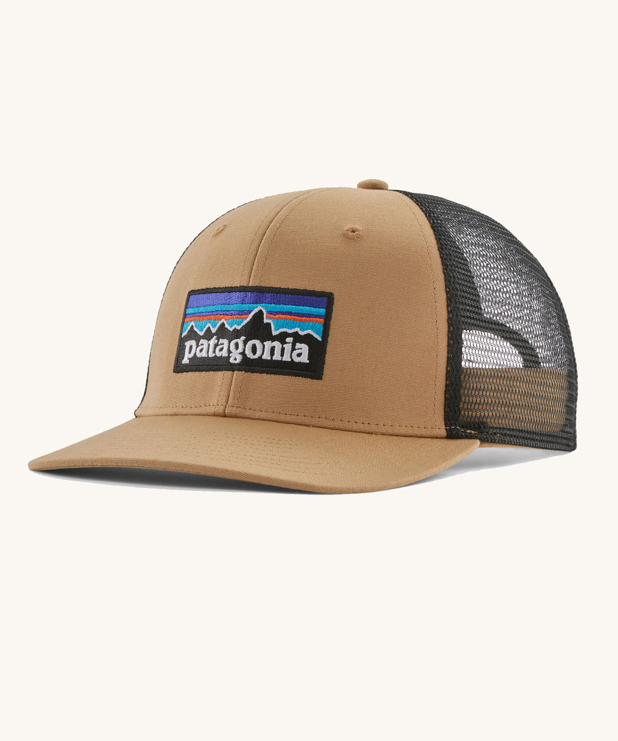 Patagonia Adult P-6 Logo Trucker Hat Grayling Brown on a plain background