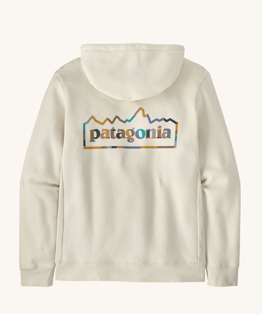 Patagonia Adult Unity Fitz Uprisal Hoody Birch White on a lain background showing the back