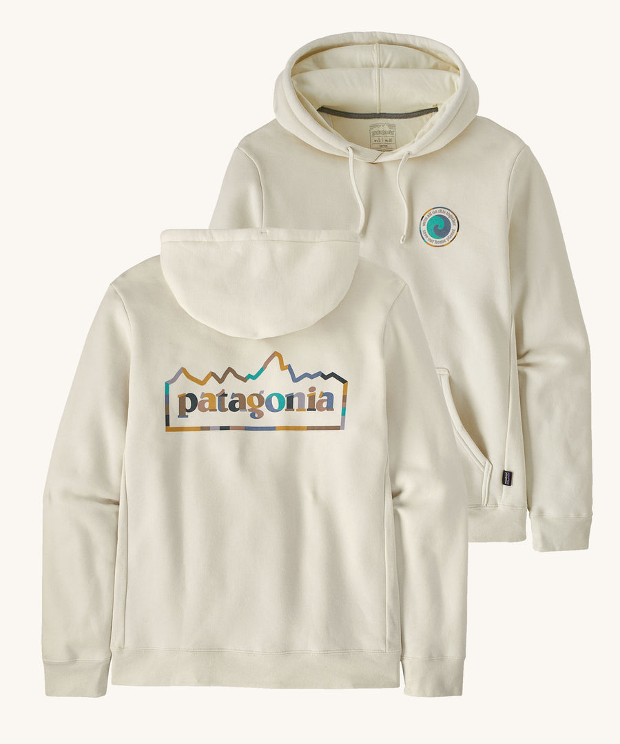 Patagonia Adult Unity Fitz Uprisal Hoody Birch White on a plain background showing both back and front