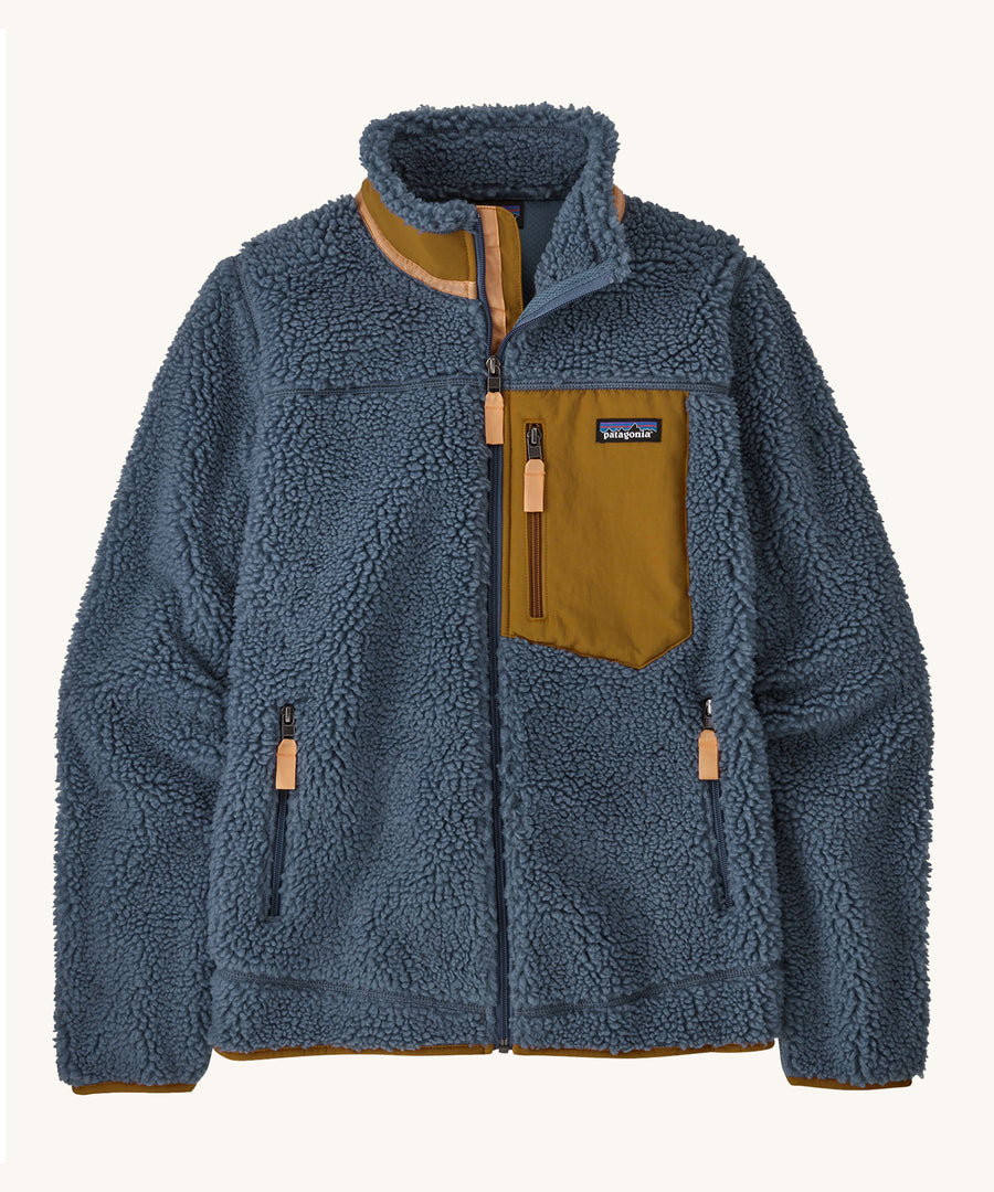 Patagonia Women's Classic Retro-X jacket in a Utility Blue colour on a plain background. 