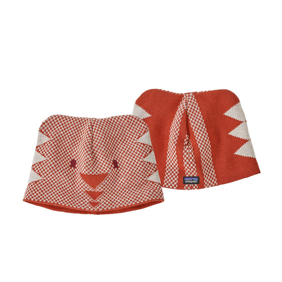 Patagonia Baby Animal Friends Beanie - Beanie Bear: Sandhill Rust showing both sides on a white background