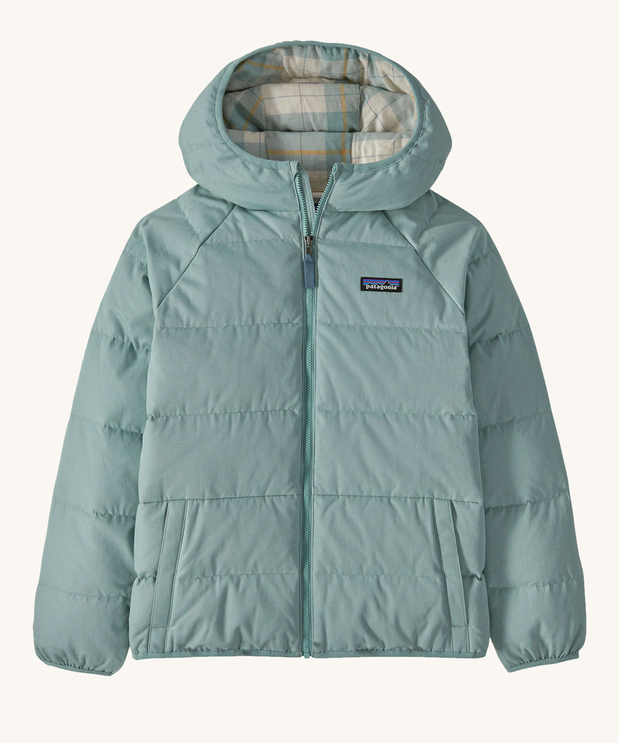 Patagonia Kids Cotton Down Jacket in a Thermal Blue colour on a plain background.