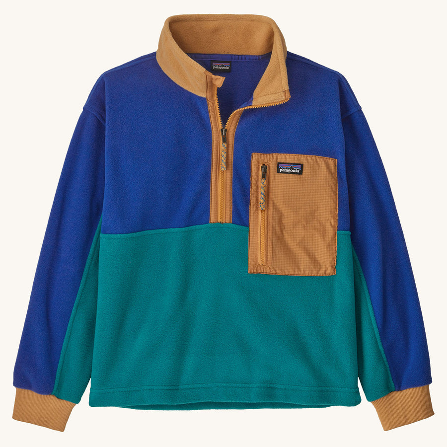 Patagonia Kids Microdini 1/2 Zip Fleece Top - Belay Blue on a plain background.