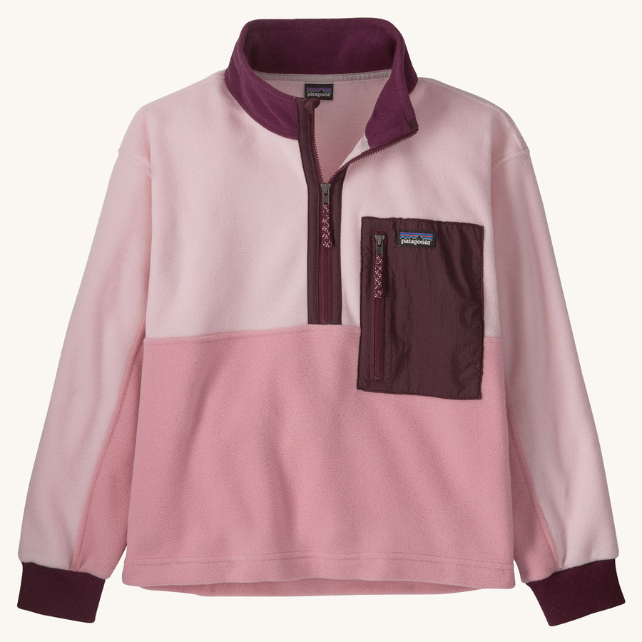 Patagonia Kids Microdini 1/2 Zip Fleece Top - Planet Pink on a plain background.