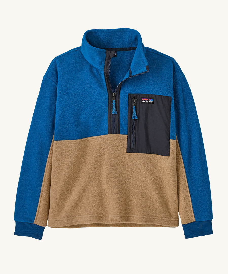 Patagonia Kids Microdini 1/2 Zip in a Grayling Brown colour on a plain background.