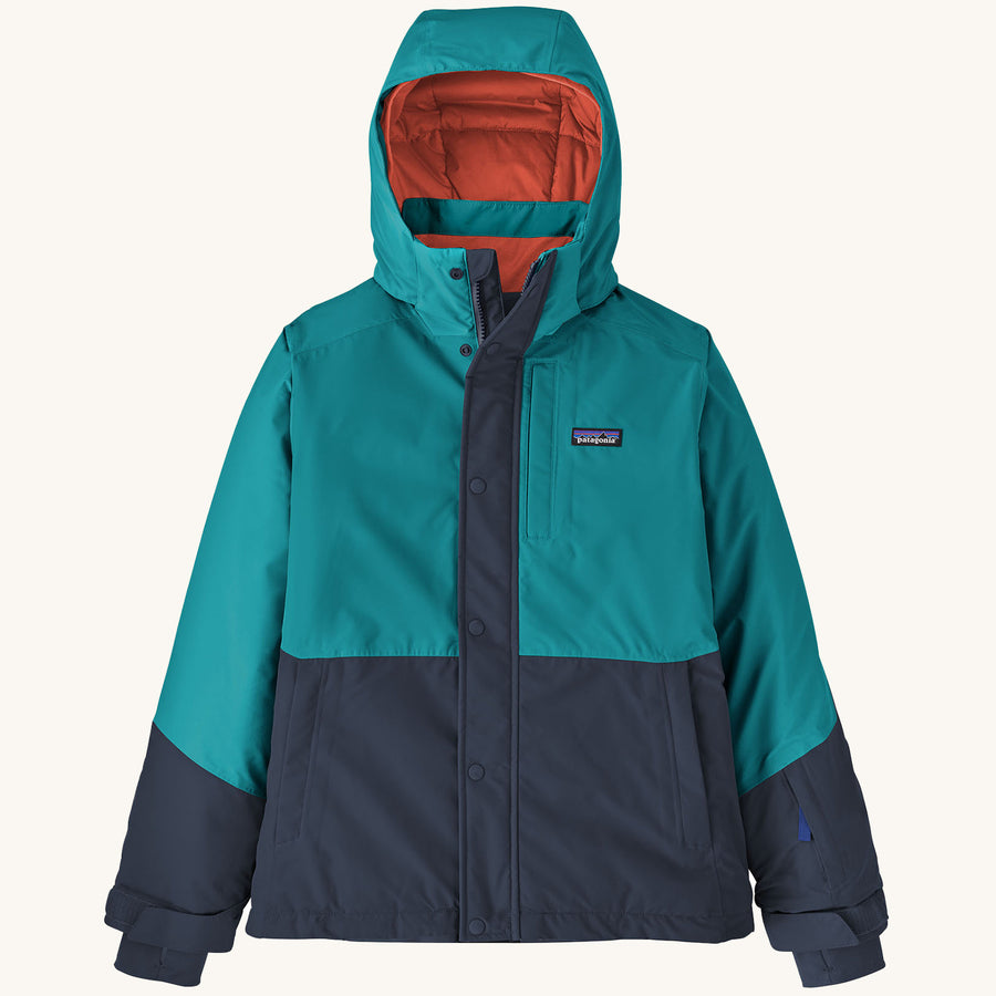 Patagonia Kids Powder Town Jacket - Belay Blue on a plain background.