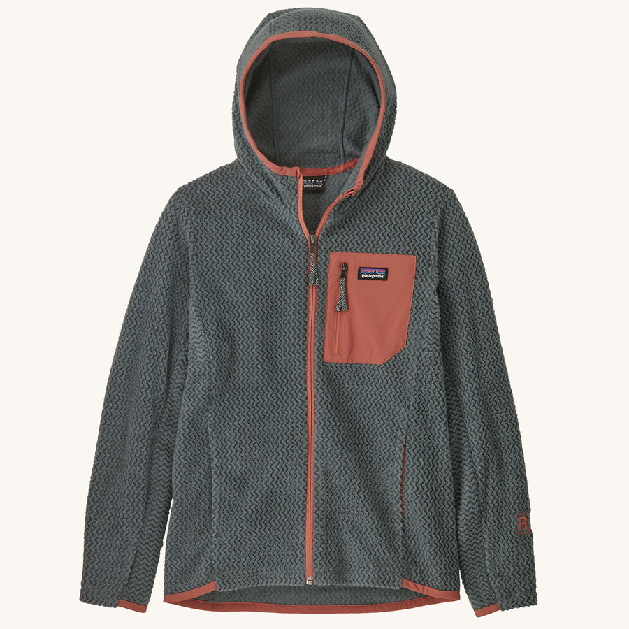 Patagonia Kids R1 Air Full-Zip Hoody - Nouveau Green on a plain background.