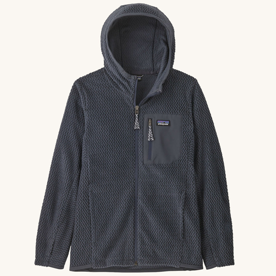 Patagonia Kids R1 Air Full-Zip Hoody - Smolder Blue on a plain background.