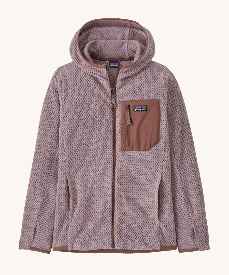 Patagonia Kids R1 Air Full-Zip Hoody in a Stormy Mauve colour on a plain background.