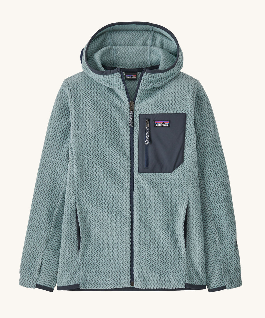 Patagonia Kids R1 Air Full-Zip Hoody in a Thermal Blue colour on a plain background.