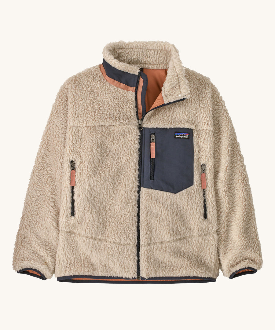 Patagonia Kids Retro-X jacket in a Natural Blue colourway on a plain background.