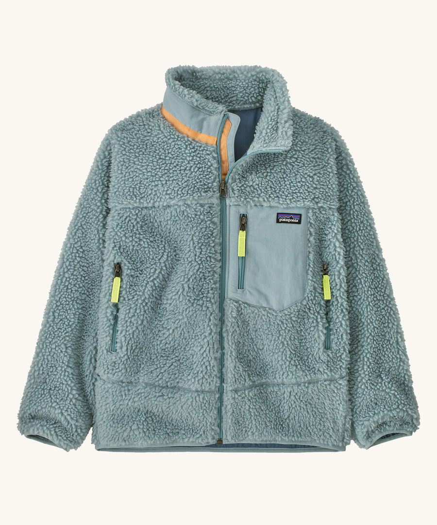 Patagonia Kids Retro-X Jacket in a Thermal Blue colour on a plain background.