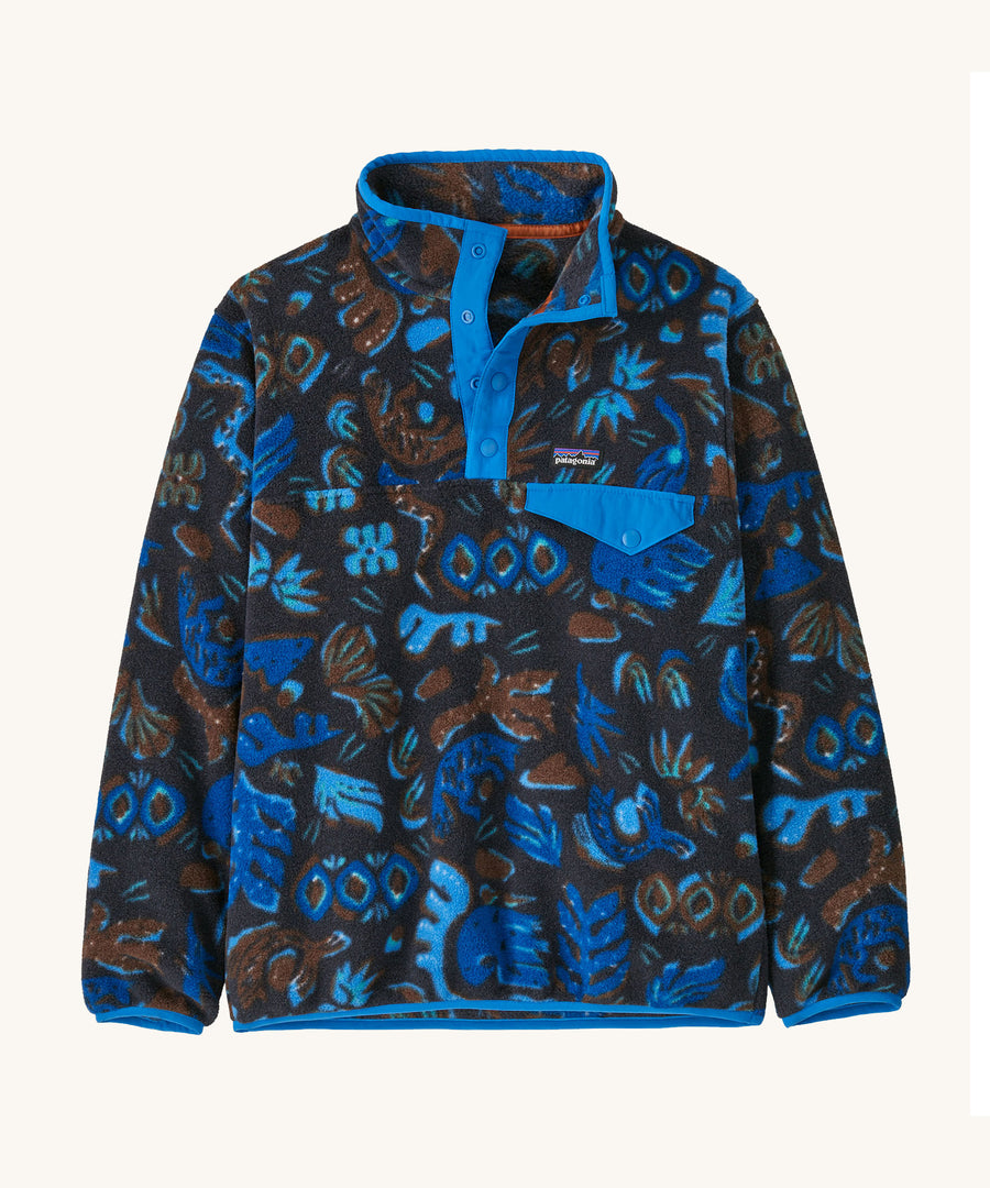 Patagonia Kids Synch Snap-T in a blue Oceans pattern on a plain background.