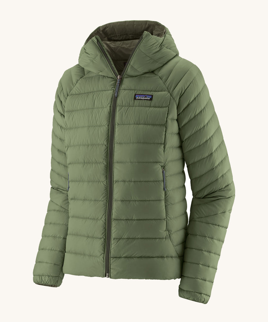 Patagonia Women's Down Sweater Hoody in terrain green.