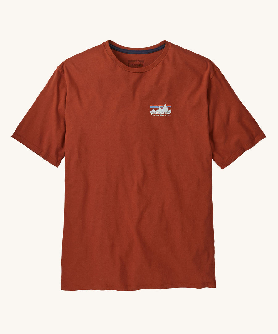 the front of the Patagonia Men's 73 Skyline Organic T-Shirt Burnished Red on a plain background