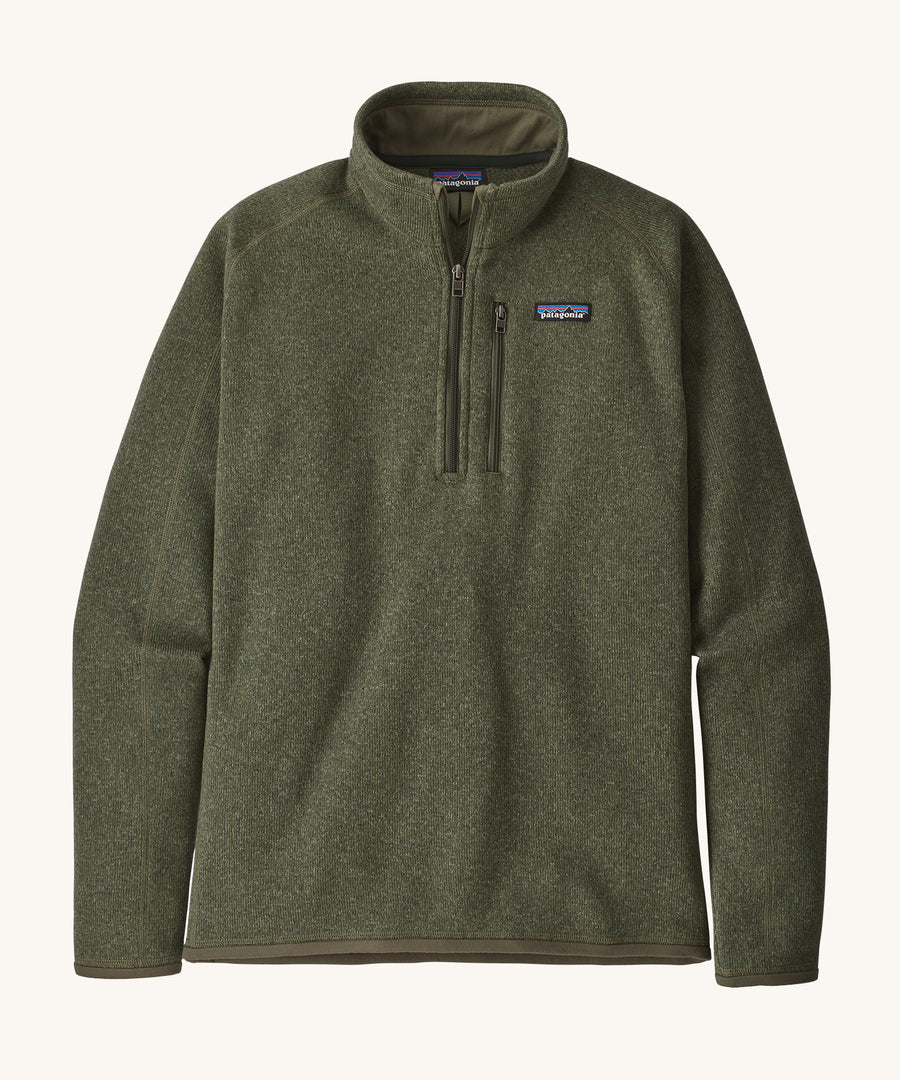 Patagonia Men's Better Sweater quarter Zip Industrial Green on a plain background