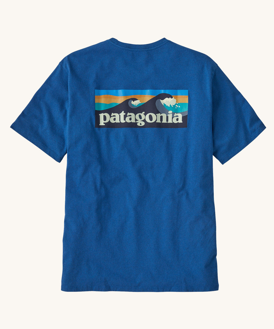 Patagonia Men's Boardshort Logo Pocket Responsibili-Tee in an Endless Blue colour on a plain background.