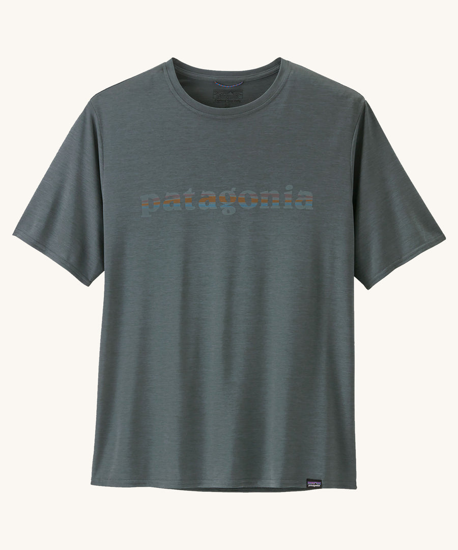 Patagonia Men's Cap Cool Daily Graphic Shirt in Nouveau Green pictured on a plain background