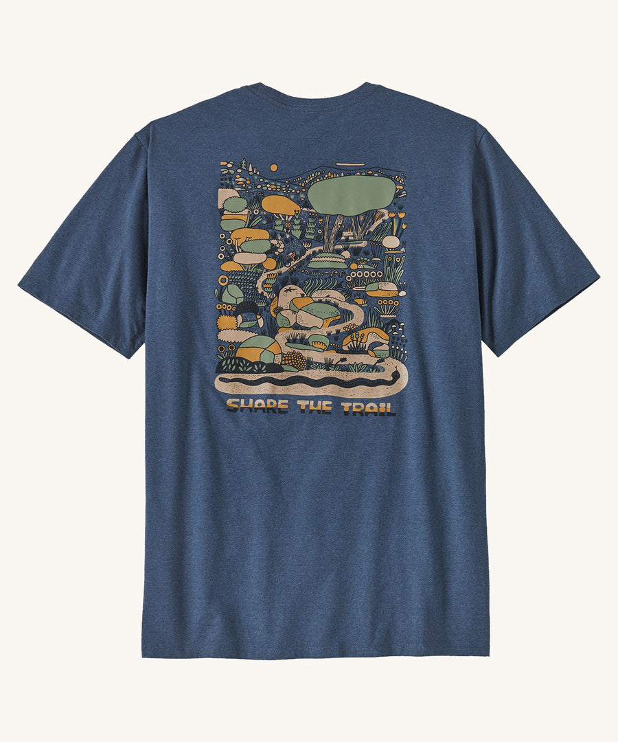 Patagonia Men's Commontrail Pocket Responsibili-Tee Utility Blue on a plain background showing the back