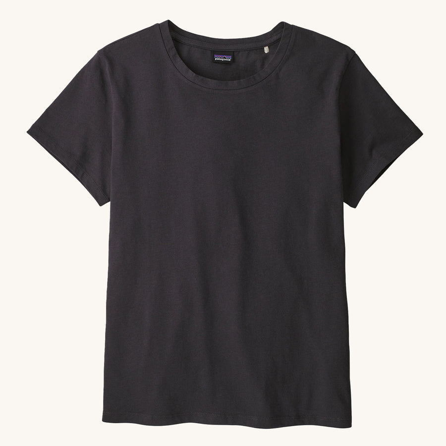 Patagonia Women's Regenerative Organic T-Shirt - Ink Black on a cream background