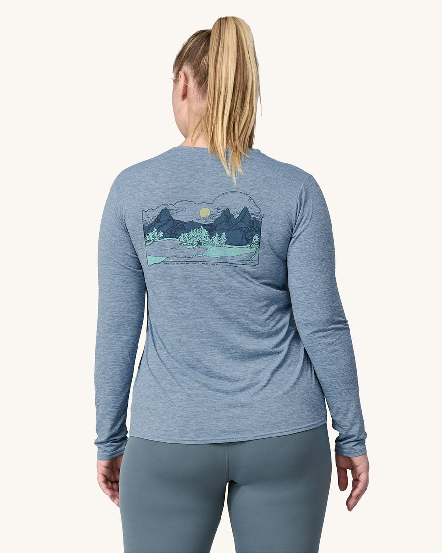 Patagonia Women's Long-Sleeved Capilene Cool Daily Graphic Shirt - Chouinard Crest / Feather Grey