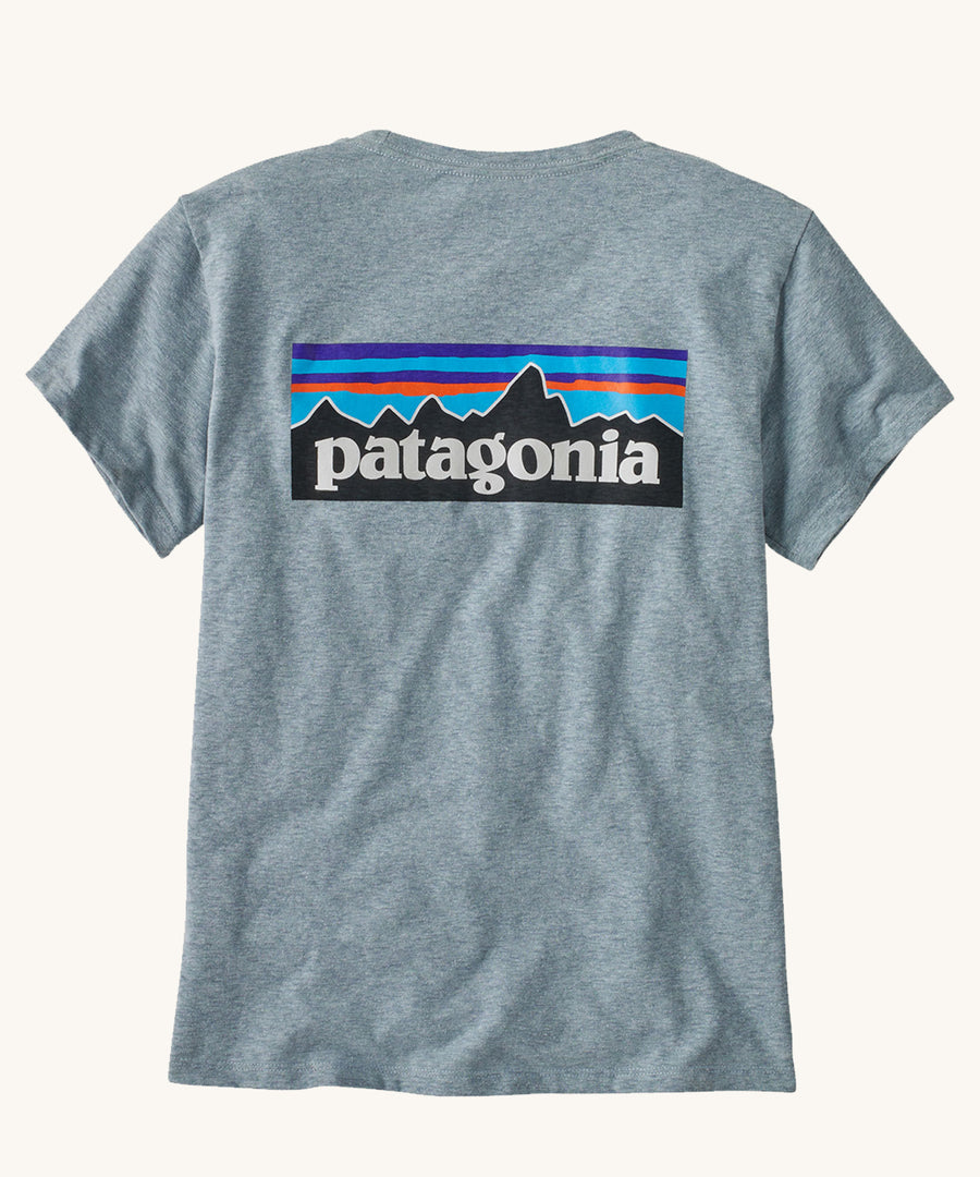  Patagonia Women's P-6 Logo Responsibili-Tee Thermal Blue on a plain background showing the back view