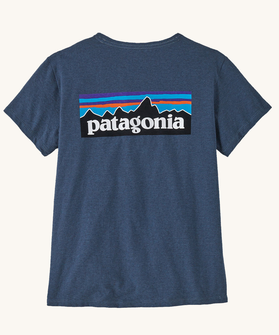  Patagonia Women's P-6 Logo Responsibili-Tee Utility Blue on a plain background showing back view