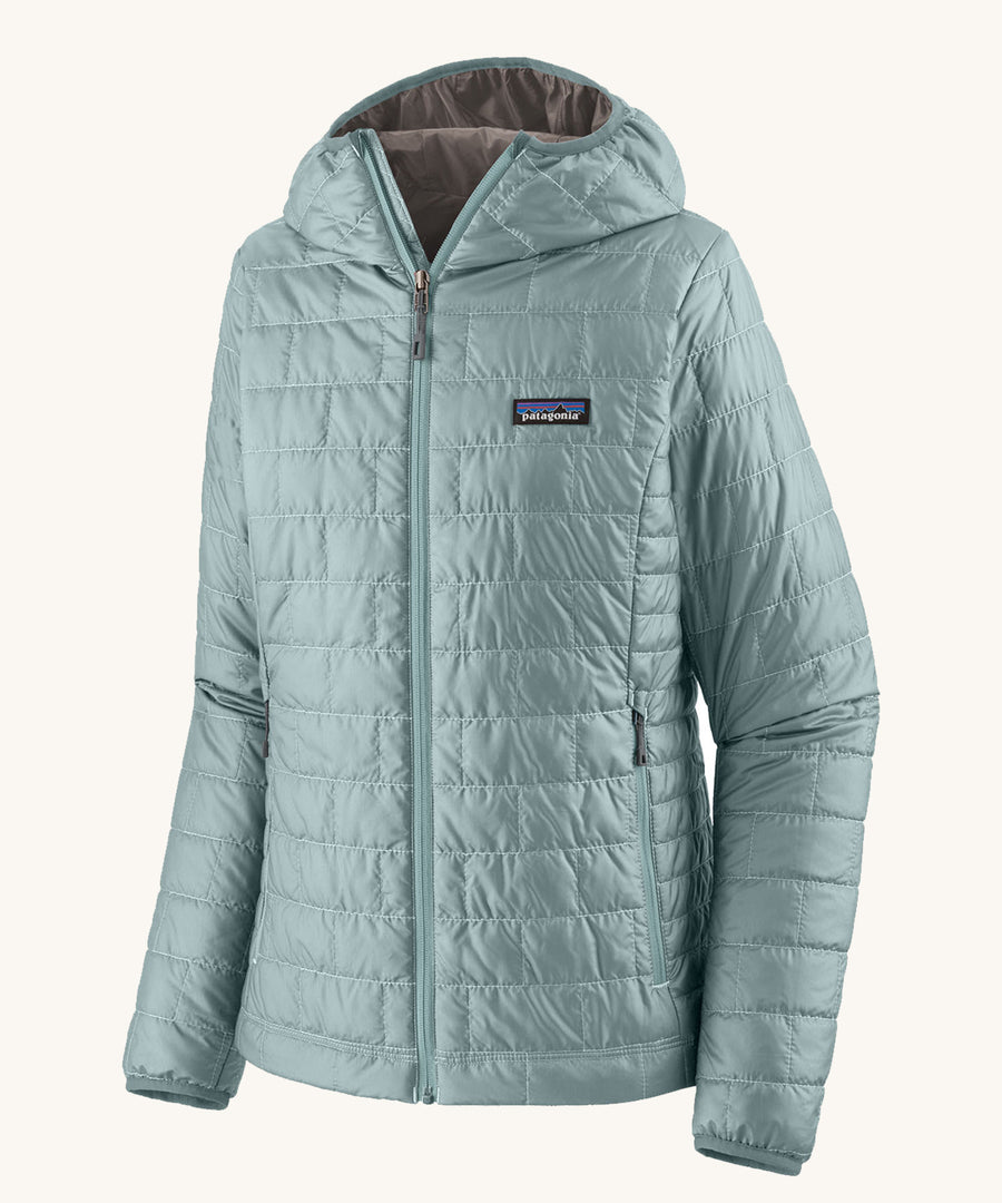 Patagonia Women's Nano Puff Hoody in a Thermal Blue colour on a plain background