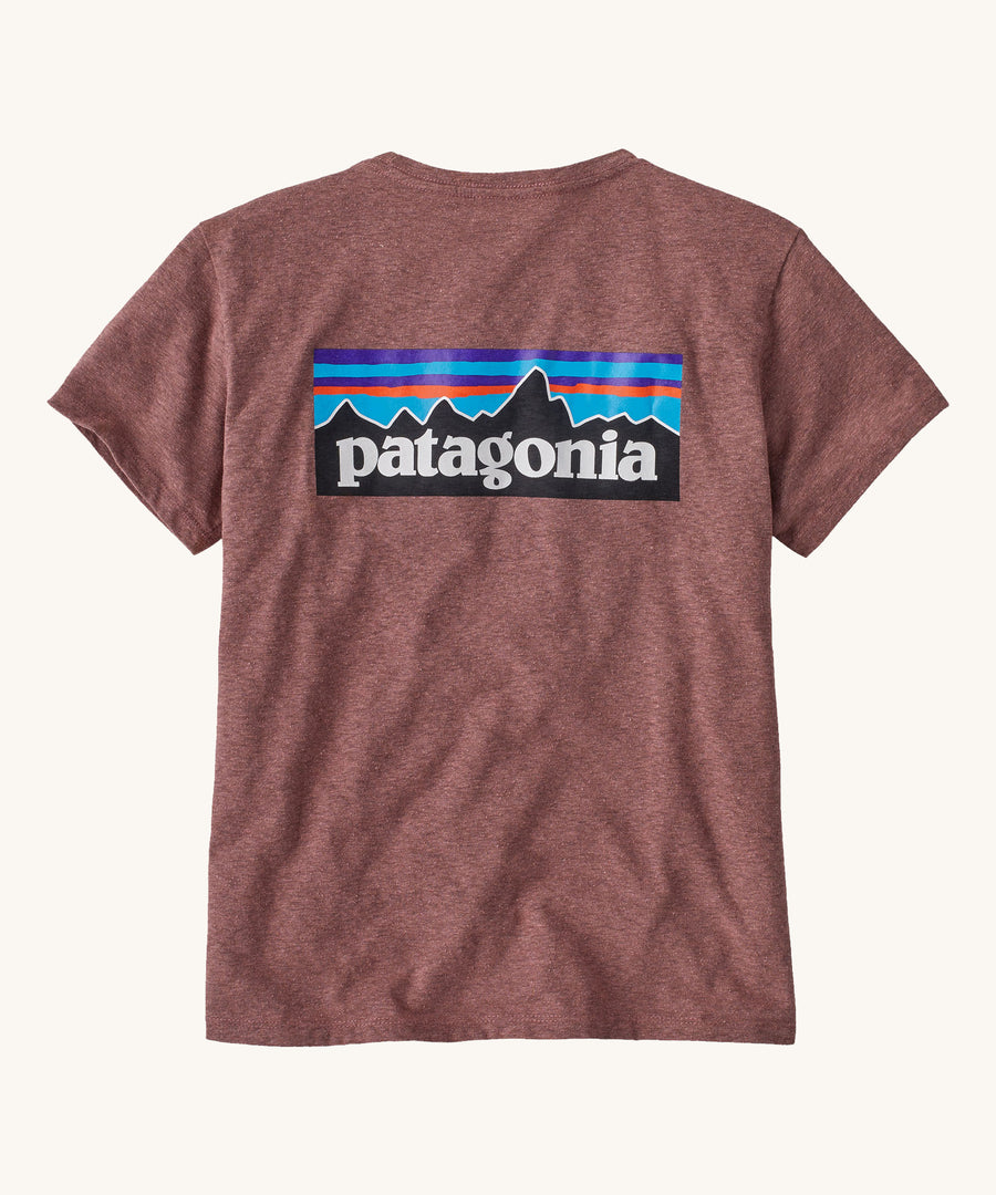  Patagonia Women's P-6 Logo Responsibili-Tee Dulse Mauve on a plain background showing the back