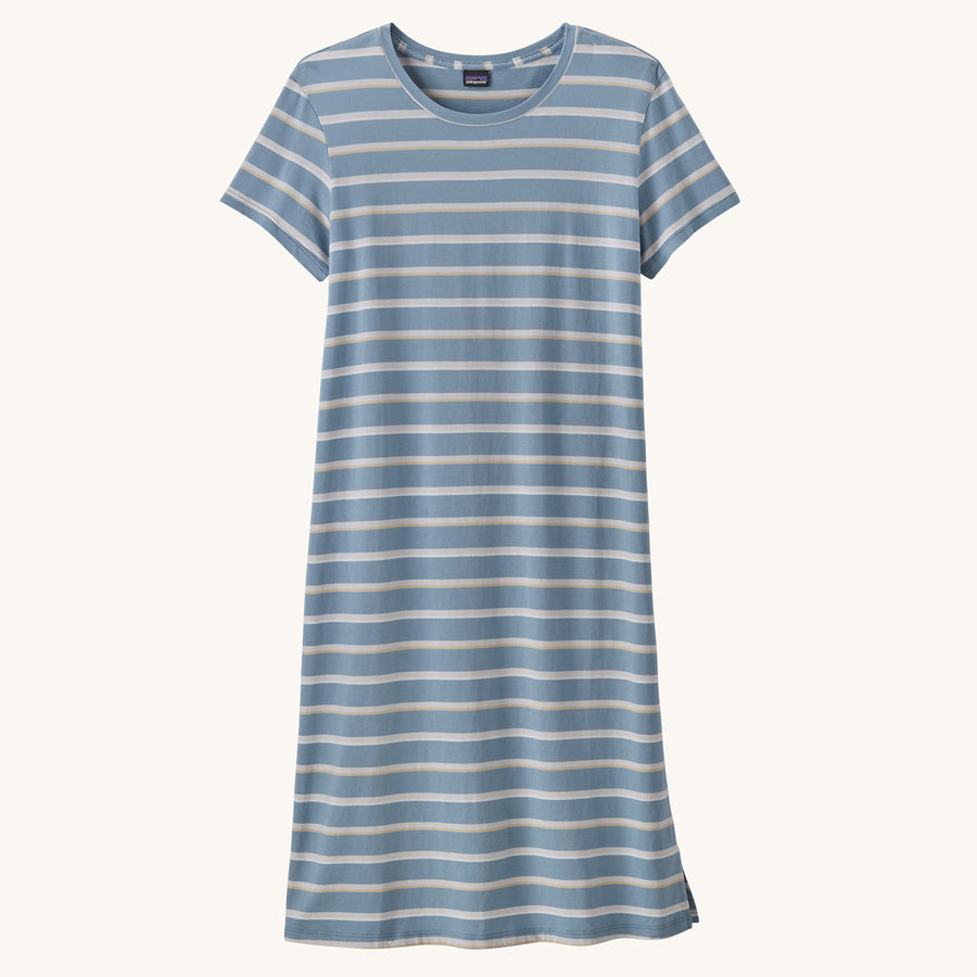 Patagonia Women's Regenerative T-Shirt Dress - Sunset Stripe/Light Plume Grey pictured on a plain background 