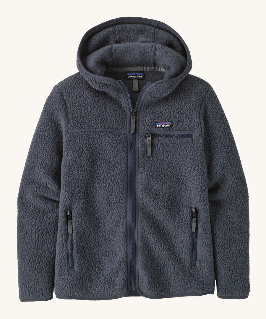  Patagonia Women's Retro Pile Hoody Smolder Blue on a plain background. 