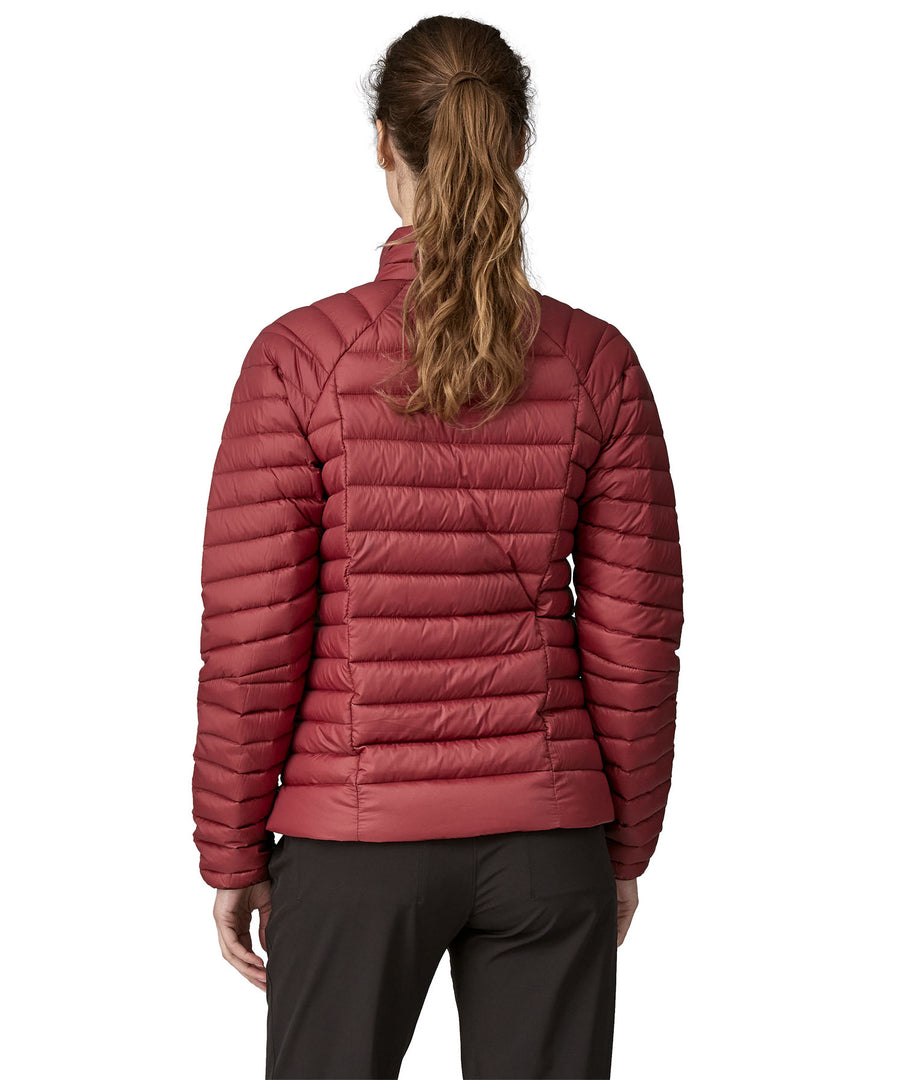 Patagonia women's down sweater jacket in oxide red colour back detail