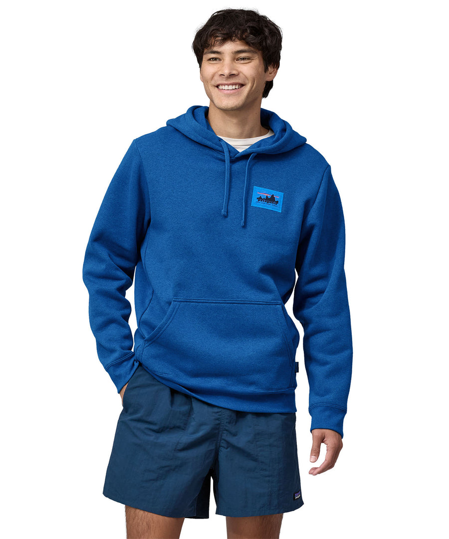 Patagonia men's hoodie in endless blue colour front detail